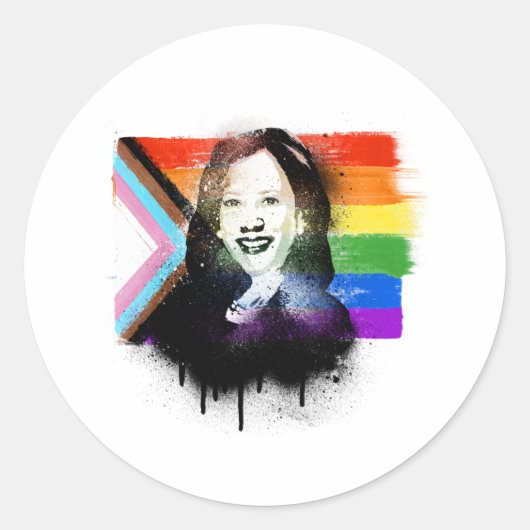 VP Kamala Harris LGBTQ Progress Pride Graffiti Ronde Sticker (Voorkant)