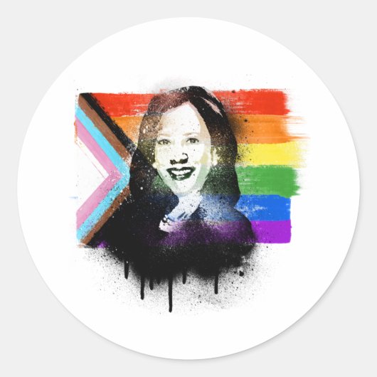 VP Kamala Harris LGBTQ Progress Pride Graffiti Ronde Sticker (Voorkant)