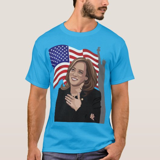 VP Kamala Harris Vlag Statue of Liberty Unisex T-shirt (Voorkant)