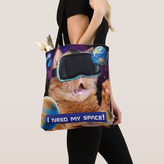 VR Cat in Space Tote Bag (Dichtbij)