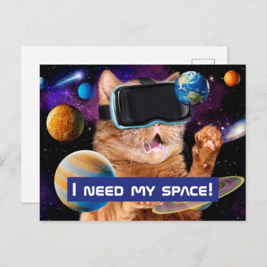 VR Cat in Space Uitnodiging Briefkaart (Voorkant / Achterkant)