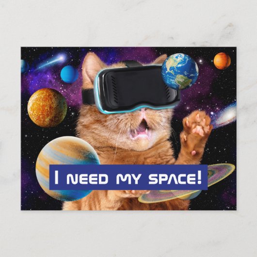 VR Cat in Space Uitnodiging Briefkaart (Voorkant)