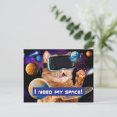 VR Cat in Space Uitnodiging Briefkaart (Staand voorkant)