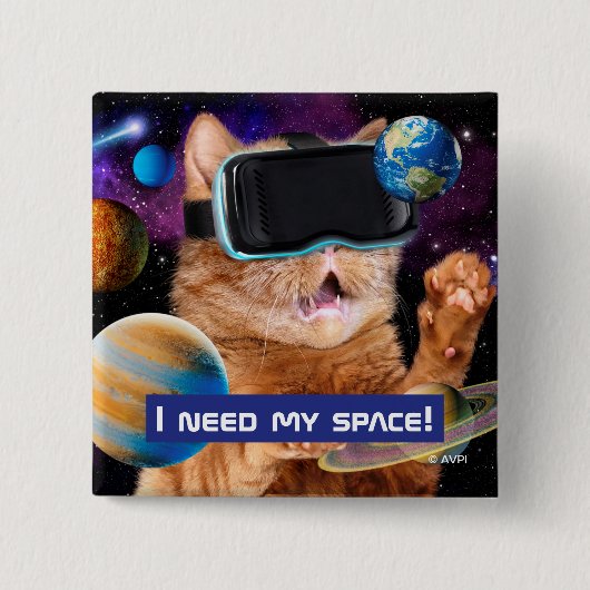 VR Cat in Space Vierkante Button 5,1 Cm (Voorkant)