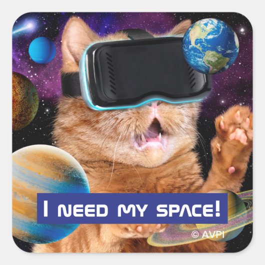 VR Cat in Space Vierkante Sticker (Voorkant)