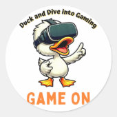 VR Duck Gamer Computer Nerd Ronde Sticker (Voorkant)