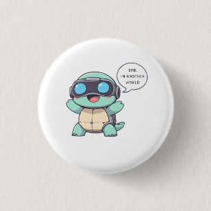 VR-gamende Schildpad "BRB In Een Andere Wereld" Ka Ronde Button 3,2 Cm