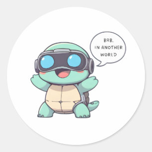 VR-gamende Schildpad "BRB In Een Andere Wereld" Ka Ronde Sticker