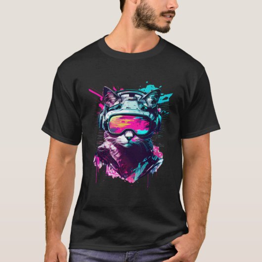 VR-gamerkat in VR-headset Virtual Reality-gaming T-shirt (Voorkant)