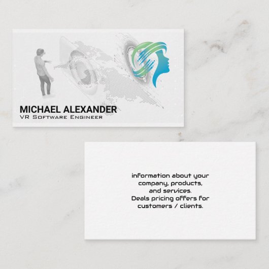 VR Headset Tech-logo | Wereldkaart Visitekaartje (Voorkant / Achterkant)