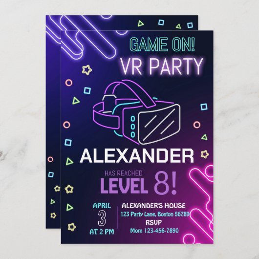 VR Uitnodiging voor verjaardag Virtual Reality (Voorkant / Achterkant)