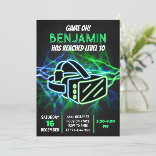 VR Verjaardagsuitnodiging Sjabloon, Virtual Realit Kaart (Staand voorkant)