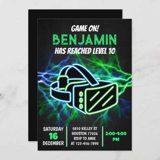 VR Verjaardagsuitnodiging Sjabloon, Virtual Realit Kaart (Voorkant / Achterkant)