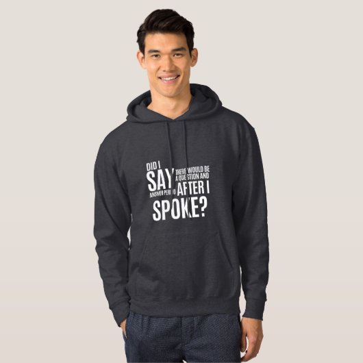 Vraag en antwoordperiode na het woord hoodie (Voorkant volledig)