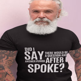 Vraag en antwoordperiode na het woord t-shirt