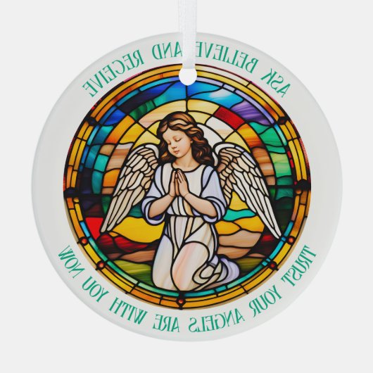 Vraag, geloof, ontvang | regenboogengel bevlekt glas ornament (Achterkant)