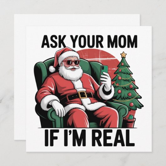 Vraag het je moeder Funny Santa Snarky Retro Kerst Feestdagenkaart (Voorkant / Achterkant)