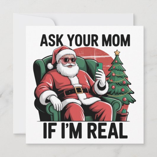 Vraag het je moeder Funny Santa Snarky Retro Kerst Feestdagenkaart (Voorkant)