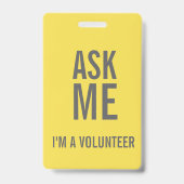 Vraag het me Geel Grijs  Ik ben een Vrijwilliger Badge (Achterkant)