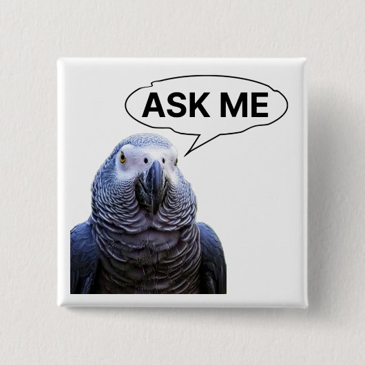 Vraag het me - Grey Parrot Guide Button (Voorkant)