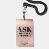 Vraag het me Roze Goud Vrijwilliger Badge (Achterkant met lanyard)