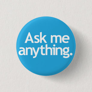 Vraag me alles. Blauw Ronde Button 3,2 Cm
