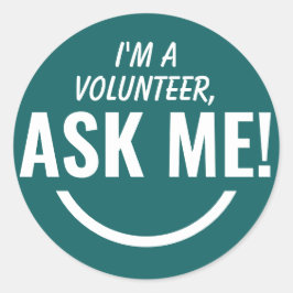 Vraag me Blauwgroen Groene Vrijwilligersbadge Ronde Sticker