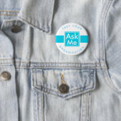 Vraag me Button voor school, vrijwilliger, theater (In situ)