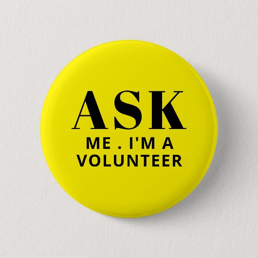 Vraag me de Button van de gele vrijwilliger (Voorkant)
