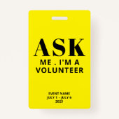 Vraag me de gele vrijwilliger badge (Achterkant)