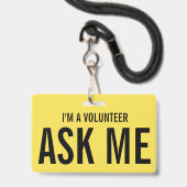 Vraag me Geel Ik ben een vrijwilliger Badge (Back with Lanyard)