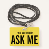 Vraag me Geel Ik ben een vrijwilliger Badge (Achterkant met draagriem)