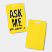 Vraag me | Gele vrijwilligers Badge (Voor- en achterkant)