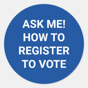 Vraag me hoe ik me moet registreren om wit en blau ronde sticker