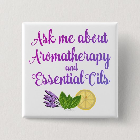 Vraag me naar Aromatherapie Essential Oils Busines Vierkante Button 5,1 Cm (Voorkant)