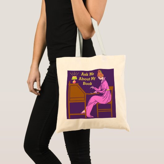 Vraag me naar mijn boekenart Deco Lady Auteur Tote Bag (Voorkant (product))