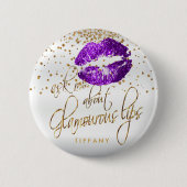 Vraag me naar mijn glamoureuze lips - Paars op wit Ronde Button 5,7 Cm (Voorkant)