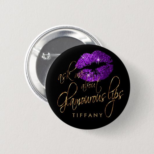 Vraag me naar mijn Glamoureuze Lips - Paars Ronde Button 5,7 Cm (Voorkant /achterkant)