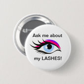 Vraag me naar mijn knop met de zweepslagen ronde button 5,7 cm (Voorkant /achterkant)
