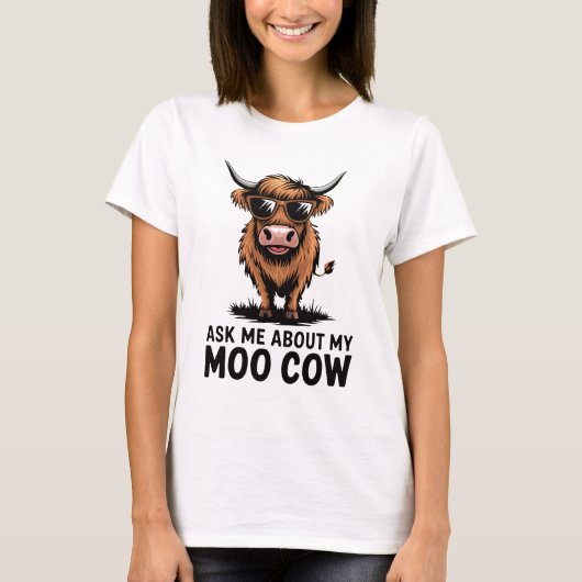 Vraag me naar mijn moo koe met zonnebril t-shirt (Voorkant)