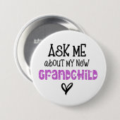 Vraag me naar mijn nieuwe kleinkind roze glitter ronde button 7,6 cm (Voorkant /achterkant)