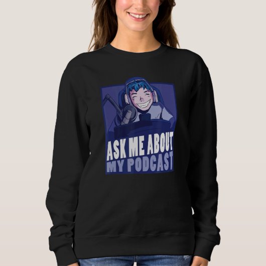 Vraag me naar mijn Podcast Podcaster Lead Microfoo Trui (Voorkant)