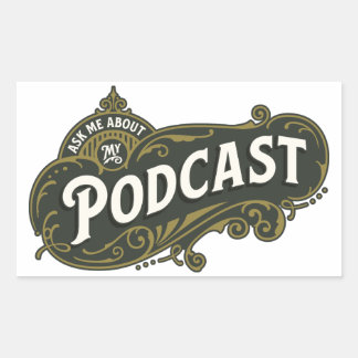 Vraag me naar mijn podcast. rechthoekige sticker