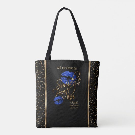 Vraag me naar mijn slipprooflips - blauw tote bag (Achterkant)