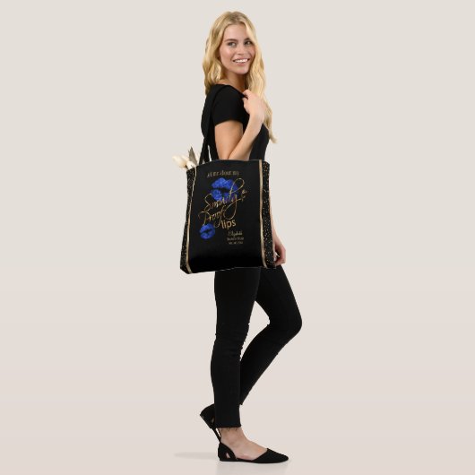 Vraag me naar mijn slipprooflips - blauw tote bag (Op model)