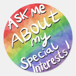 Vraag me naar mijn speciale belangen ronde sticker