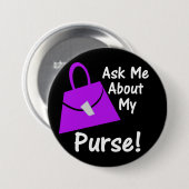 Vraag me naar mijn tas - Paars op zwart Ronde Button 7,6 Cm (Voorkant /achterkant)