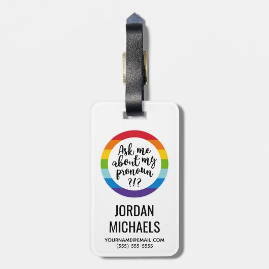 Vraag me naar m'n pronoun? bagagelabel (Achterkant verticaal)