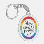 Vraag me naar m'n pronoun? sleutelhanger (Voorkant Links)