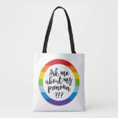 Vraag me naar m'n pronoun? tote bag (Voorkant)